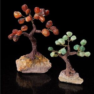 Crystal gem tree set. Green aventurine and carnelian. on an amethyst base.